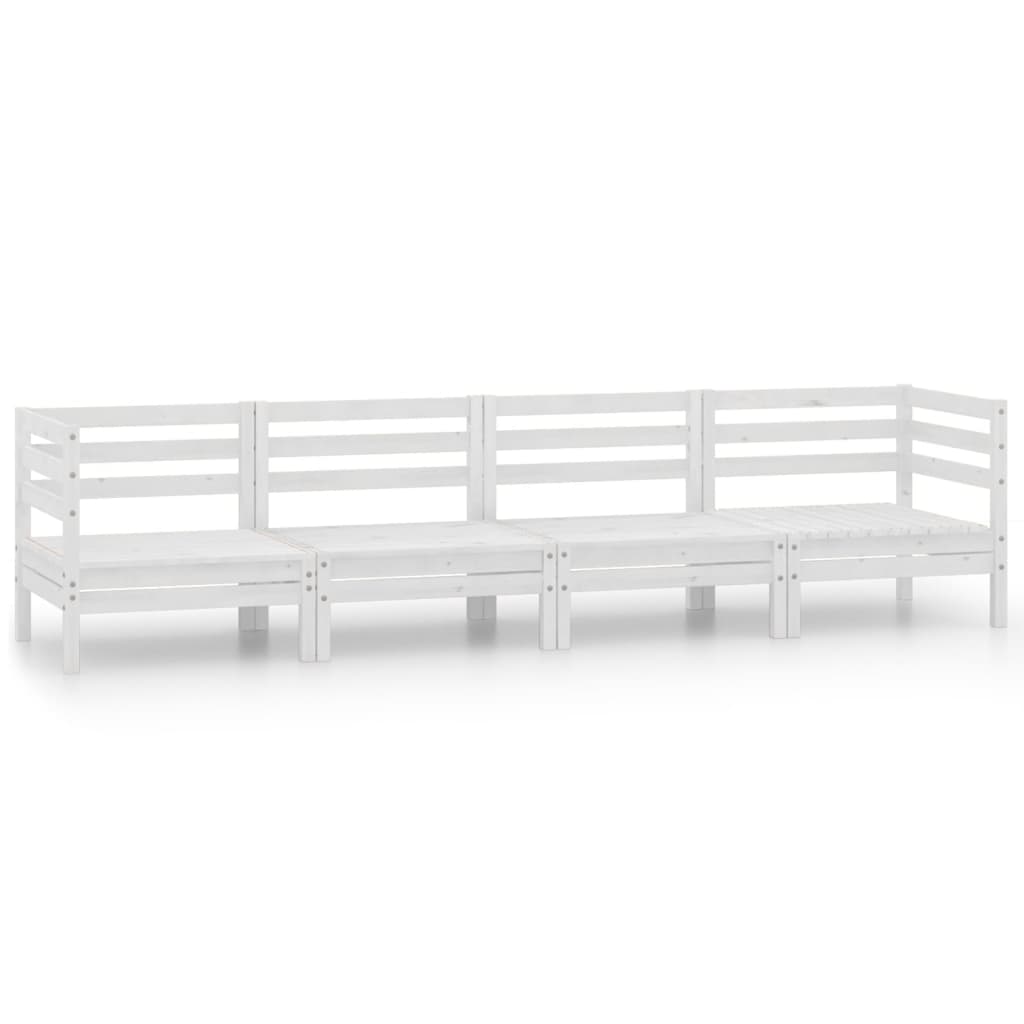 4-tlg. Garten-Lounge-Set Weiss Kiefer Massivholz
